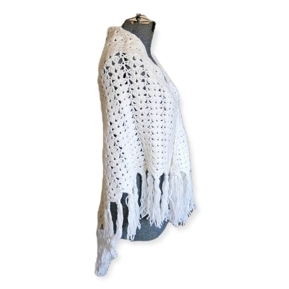 Hand Crocheted Shawl with Fringe Detail - Picture 2 of 4